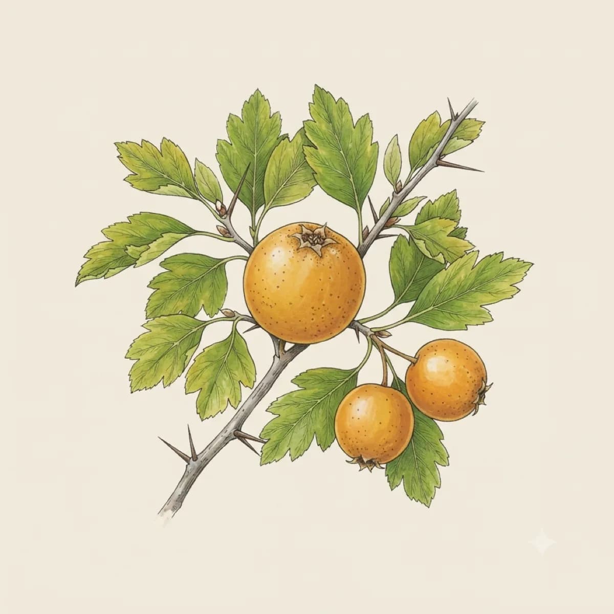 Tejocote (Crataegus mexicana), lámina botánica