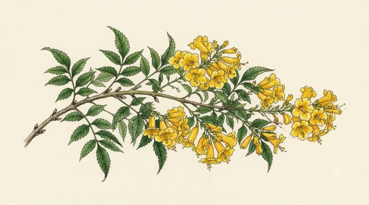Tronadora (Tecoma stans), lámina botánica
